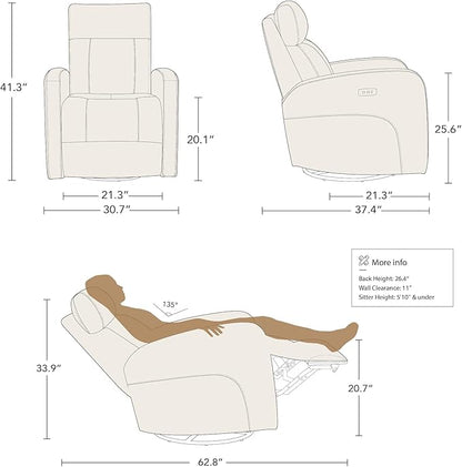 CHITA Genuine Leather Power Swivel Glider Recliner Chair for Adults, FSC Certified Electric Nursery Rocker Recliner Chair for Living Room, Saddle Brown