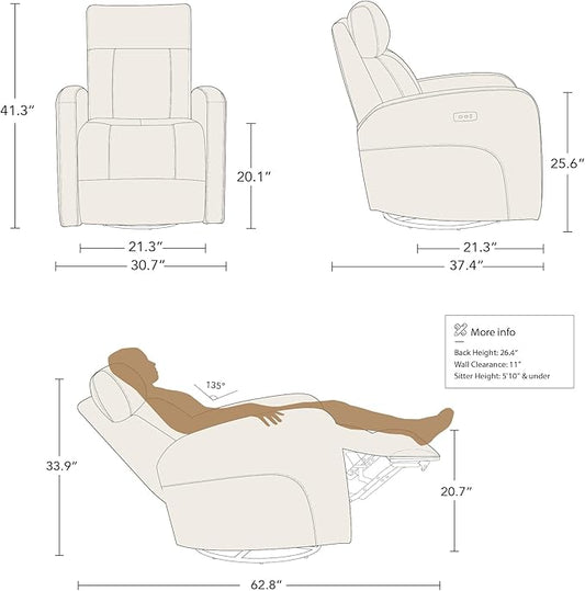 CHITA Genuine Leather Power Swivel Glider Recliner Chair for Adults, FSC Certified Electric Nursery Rocker Recliner Chair for Living Room, Dark Brown
