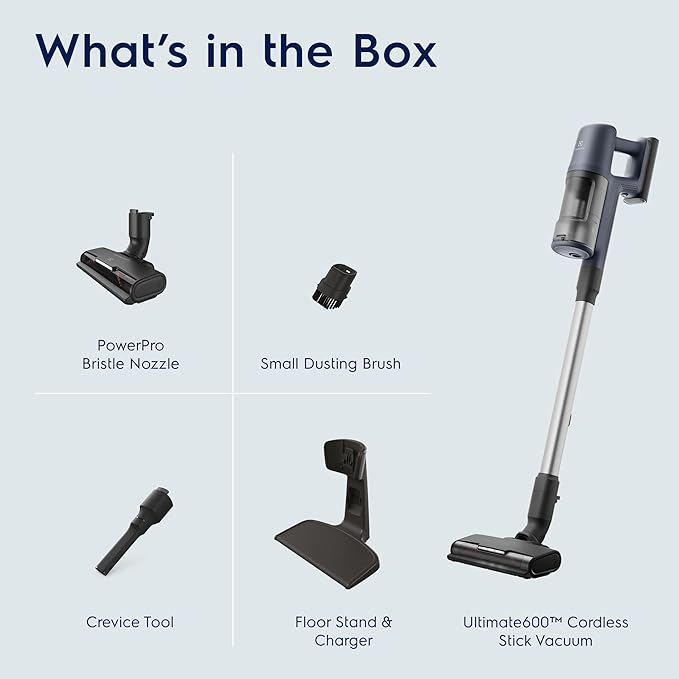 Electrolux Ultimate600 Cordless Stick Vacuum with PowerPro Bristle Nozzle and Larger Dust Bin Capacity, 50-Minute Run Time, 3 Power Modes, Denim Blue