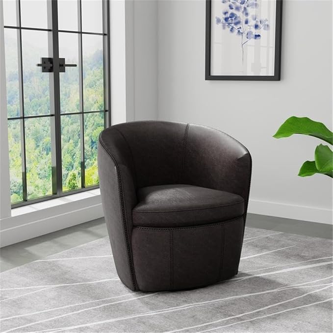 Pemberly Row Set of 2 Vintage Slate All Italian Leather Swivel Club Chair