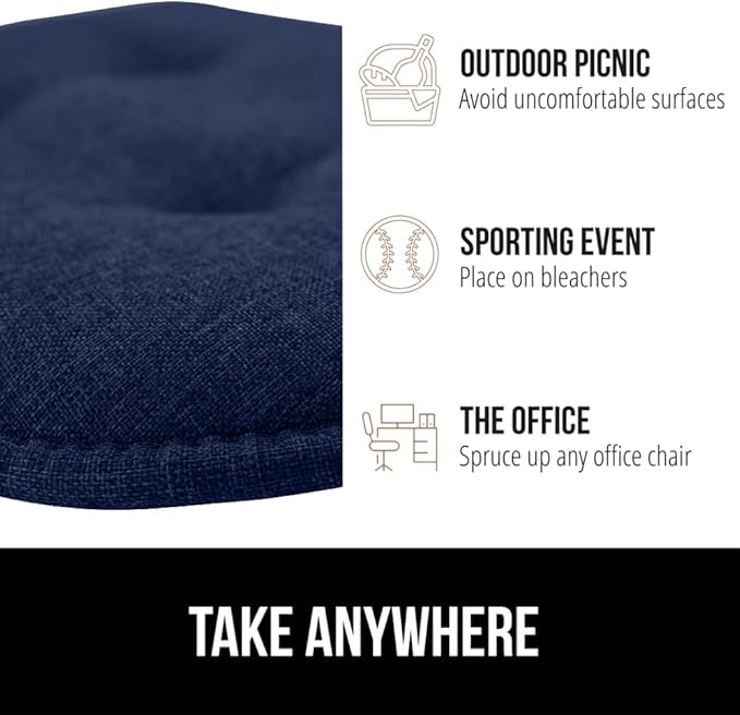 GORILLA GRIP Slip Resistant Tufted Chair Cushions, No Ties Required, Set of 6 Memory Foam Pads for Dining Room, Kitchen Table, Office, Rocking Chairs, Plush Seat Cushion Pad, Home Decor, 16x17, Navy
