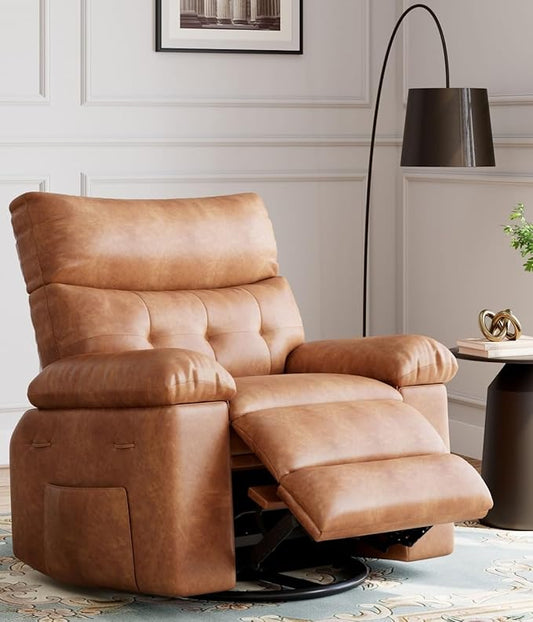 GarveeHome Oversized 27" Recliner Chairs, Classic Manual Leather Recliner, Home Theater Seating with Lumbar & Arms Support for Living Room, Bedroom and Nursery - Coffee