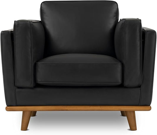 Valencia Artisan Full Leather Accent Chair 41.5” | Pure Full Italian Nappa Leather Chair, Solid Wood Accent, Ultimate Comfort, Black
