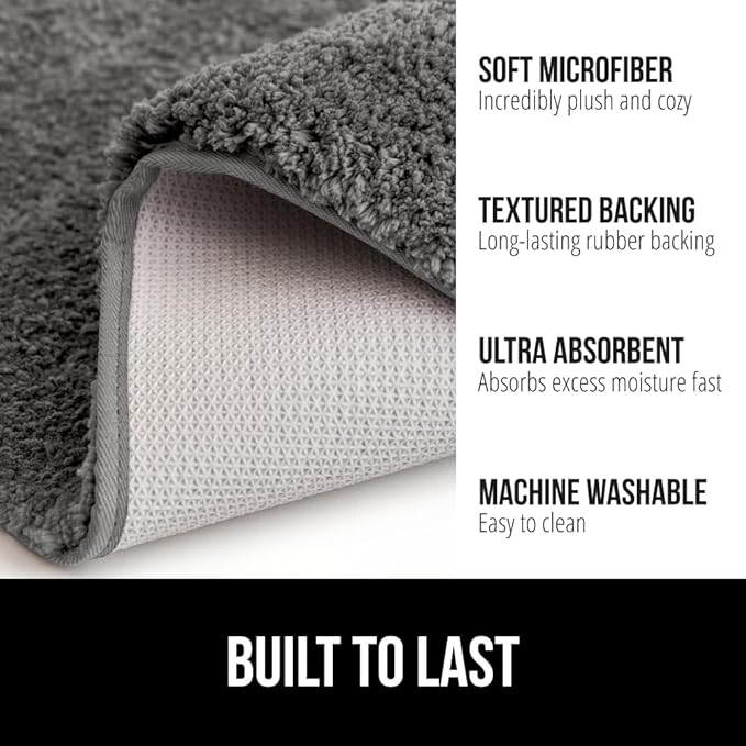 GORILLA GRIP Bathroom Rugs, 36x24, Ultra Soft Absorbent Mat, Thick Plush Bath Rug, Machine Washable, Microfiber Quick Dry, Mats for Shower, Bathtub and Floor, Home Decor Accessories, Charcoal