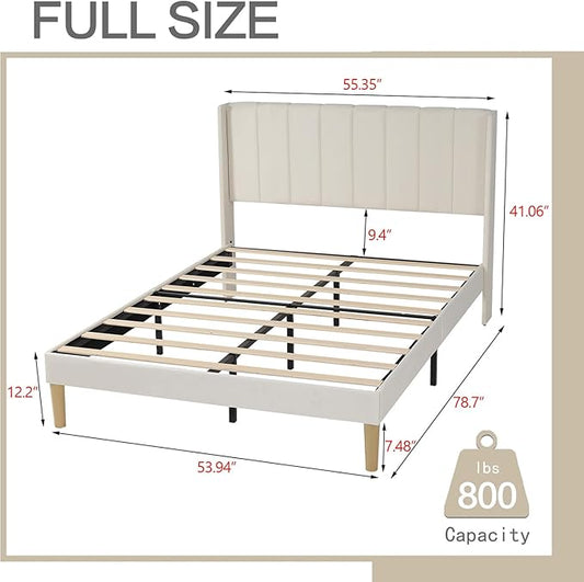 AGARTT Upholstered Platform Bed Frame Full Size with Headboard and Footboard/Wooden Slats Support/No Box Spring Needed/Easy Assembly,Beige Velvet