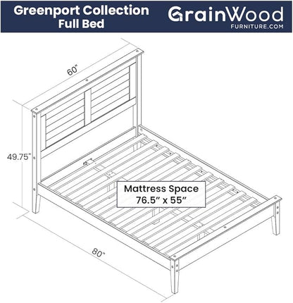 Grain Wood Furniture Greenport Solid Wood Platform Bed, Full Size, Brushed Grey