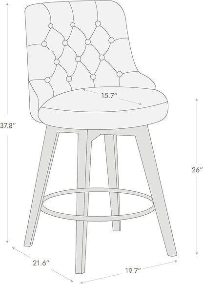 Watson & Whitely Counter Height Bar Stools, Performance Fabric Upholstered Modern Swivel Barstool with Back, Solid Wood Legs, 26" H Seat, Linen
