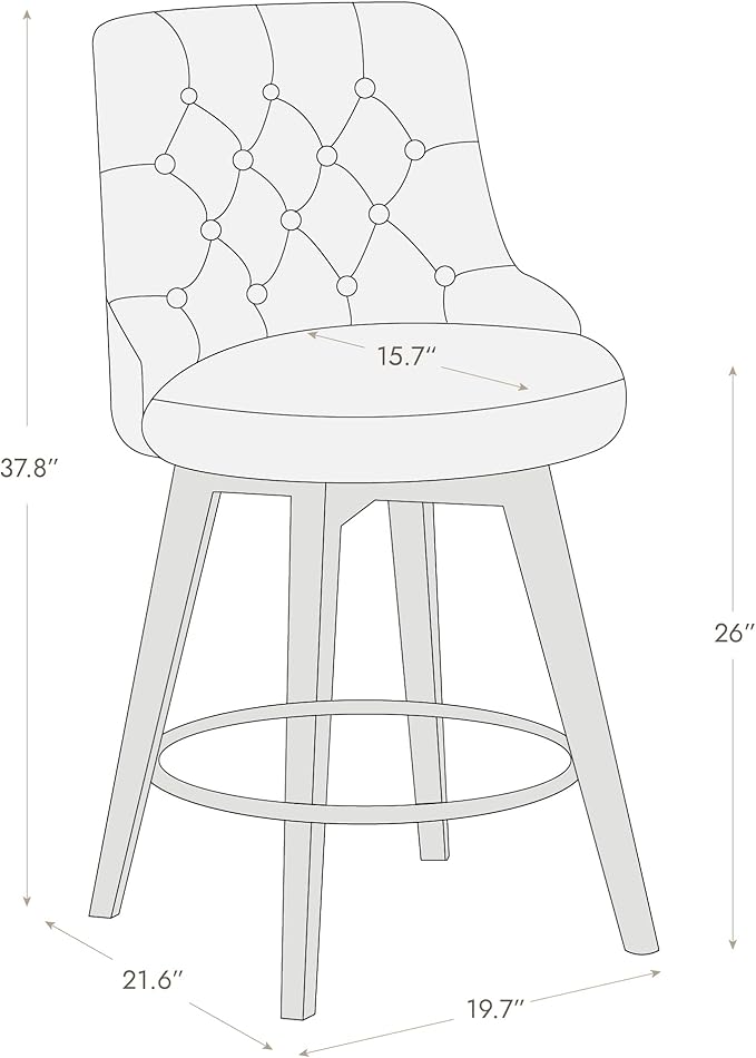 Watson & Whitely Counter Height Bar Stools, Performance Fabric Upholstered Modern Swivel Barstool with Back, Solid Wood Legs, 26" H Seat, Tan