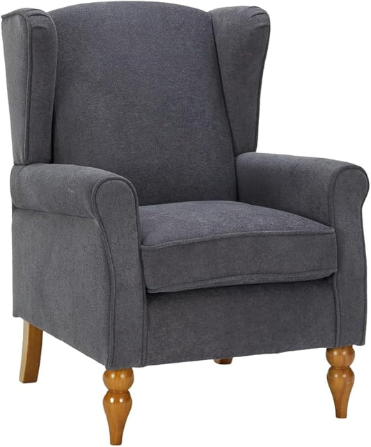 ZMAD Accent Chair, Upholstered High Back Floral Armchair Wood Legs, Comfy Wingback Reading Single Sofa Chair,Plus a Solid Wood Coffee Table for Small Spaces, Living Room, Bedroom (Antique Dark Grey)