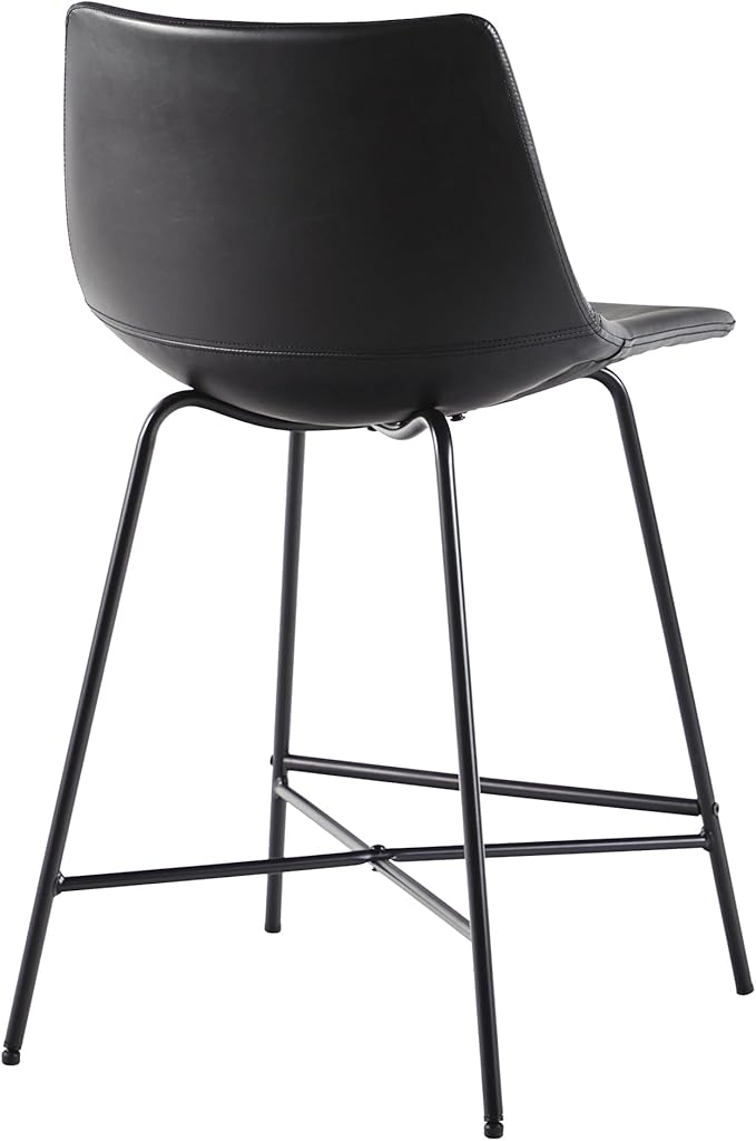 Walker Edison Xuma Modern Faux Leather Armless Low Back Counter Stool, Set of 2, Black