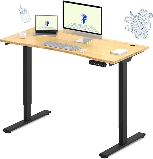 FLEXISPOT E3 Bamboo Dual Motor Electric Standing Desk 48 x 24 Sit Stand Up Desk, Holds 220 lbs, Adjustable Height w/ Memory Presets, Solid Bamboo Curved Desktop & Black Frame, Ships in 2 Boxes