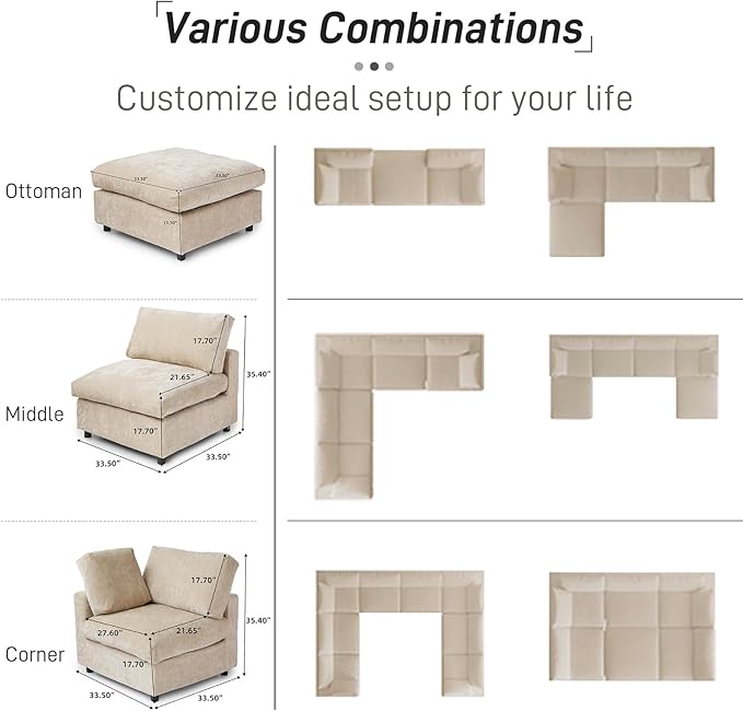 Cloud Couch Modular Sectional Sofa,100.5" U Shaped Couch, Oversized Convertible Wide Seater,3 Seater with 2 Ottomans for Living Room Set, Covers Washable&,Khkai