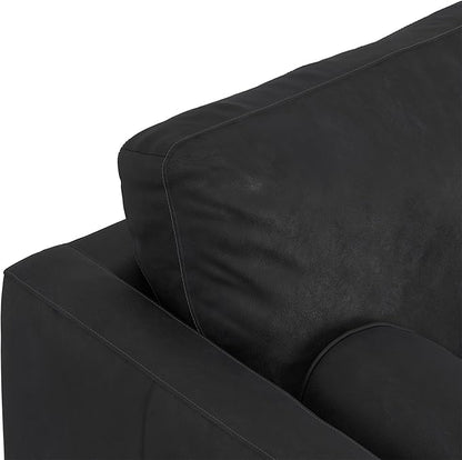 SIMPLIHOME Morrison 89-inch Wide Sofa in Lead Black Genuine Leather, Mid-Century Modern Design Couch for Living Room, Single Bench Cushion, 2 Back Cushions, 2 Bolster Pillows