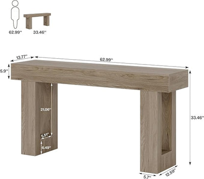 Tribesigns 63-Inch Long Console Table, Wooden Rectangular Sofa Table Behind The Couch, Farmhouse Entryway Table for Entrance, Hallway, Living Room (Grey)