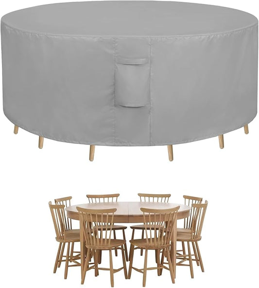 Easy-Going Round Patio Furniture Cover Waterproof Outdoor Dining Table and Chair Cover Anti-UV Outside Sectional Sofa Set Covers (62"DIA x 28"H, Grey)