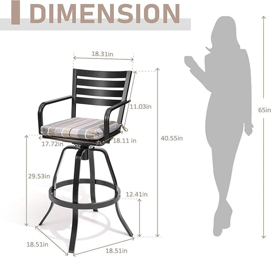 Pellebant 29.5" Outdoor Barstools Set of 2, Aluminum Swivel Patio Bar Height Stools with Back & Footrest, Rust-Proof Tall Bar Stool Chairs for Deck Lawn Garden,Milano Char