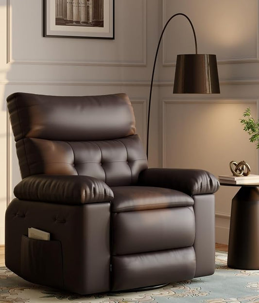 GarveeHome Oversized 27" Recliner Chairs, Classic Manual Leather Recliner, Home Theater Seating with Lumbar & Arms Support for Living Room, Bedroom and Nursery - Brown