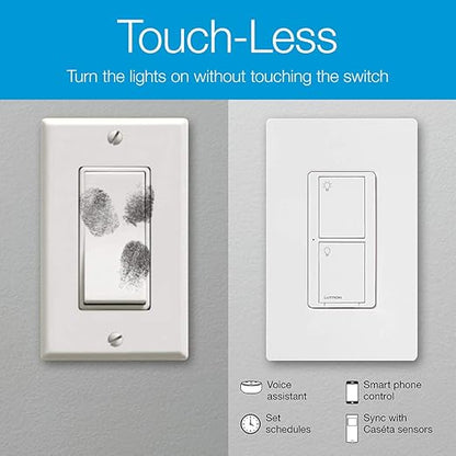 Lutron Caseta Original Smart Switch (Lutron Smart Hub Required), for LED Lights and Fans, 6 Amp, Single-Pole/3-Way, Neutral Required, PD-6ANS-LA-8-Pack, Light Almond, 8 Pack