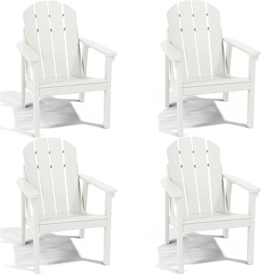 Adirondack Chair Set of 4, All Weather HDPE Fire Pit Chairs, Oversized Plastic Adirondack Chair for Outdoor, Balcony, Deck, Backyard, Patio, Garden, Poolside, Lawn White