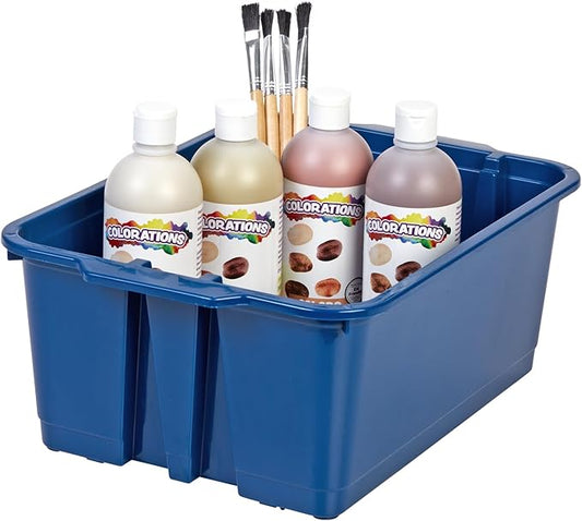 Really Good Stuff Stacking Bins, 14" x 10" x 5 .75" - 6 Pack, Navy, Stackable Storage Plastic Bins for Classroom Organization, Home Storage, Office & Hospital Supplies