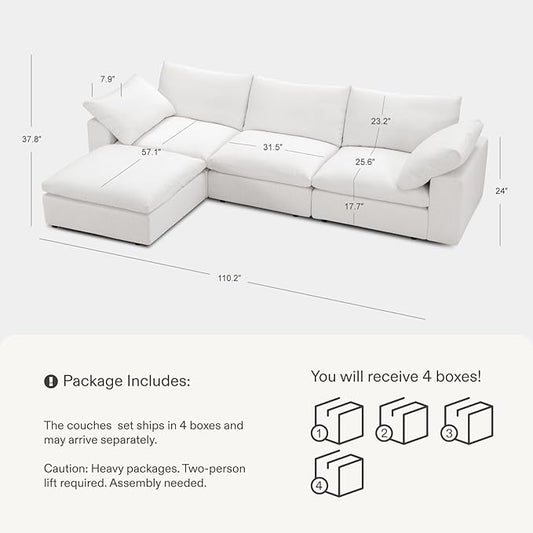 Modular Sectional Sofa, 110.2" L Shaped Modern Sofa Modular Sectional Cloud Couch with Ottoman, Modern Cloud Sectional Couches for Living Room, Deep Seat Sofa with Washable Cover