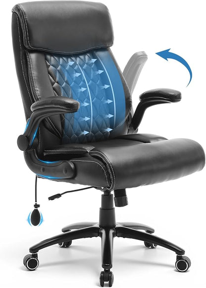 Heavy Duty High-Back Office Chair, Ergonomic Home Computer Chair with Lumbar Support & Tilt Lock, Big and Tall Executive Office Chairs for Work, Black