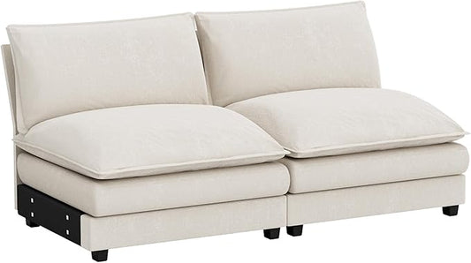 Homall Modular Sectional Sofa, Sofa Couch with Reversible Ottoman, DIY Combination Chenille Deep Seat Cloud Couch for Living Room, Apartment (White, 2-Seat)