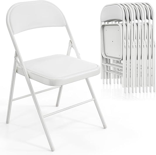 VINGLI 10 Pack Folding Chairs with Padded Seats, Metal Frame with Pu Leather Seat & Back, Capacity 350 lbs, White