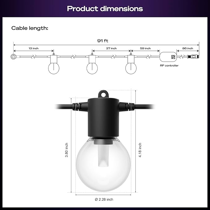 Philips Hue Festavia Globe Outdoor String Lights, White and Color Ambiance, 91ft, 32 Bulbs, Dimmable, Control with Hue App, Works with Alexa, Google Assistant, Apple Home