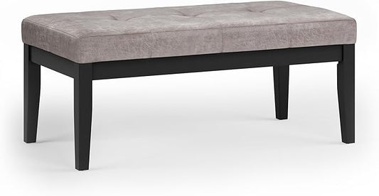 SIMPLIHOME Lacey 41 inch Wide Contemporary Rectangle Tufted Ottoman Bench in Distressed Grey Taupe Vegan Faux Leather, Assembled, For the Living Room and Bedroom