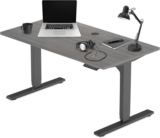 Progressive Desk Stand Up Height Adjustable Electric Standing Desk - 48" x 30" with Dual Motor, 3 Stages Sit Stand Table - Gray Oak, Black Frame