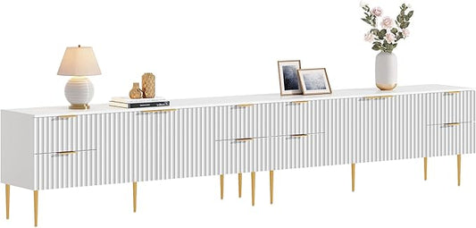 SICOTAS TV Stand for 55/60/65/70 Inch TV - 62 Inch TV Stands for Living Room Entertainment Center with 4 Drawers, Fluted Modern TV Media Console Television Cabinet for Bedroom (White, 2 Pieces)