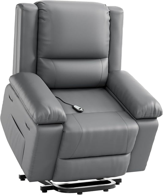 PU Leather Electric Power Lift Chair, Recliner Massage Chair with Remote Control and Side Pocket for Elderly, Power Lift Recliner Sofa with Heat and Massage for Living Room, Bedroom, Gray