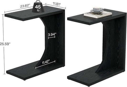 Tribesigns C-Shaped End Table for Couch, Sofa Side Table, C Table for Small Space, Living Room, Bedroom (2, Black)