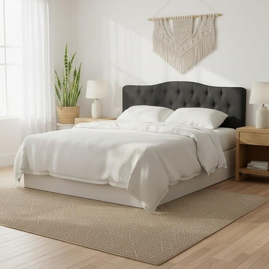Naomi Home Cassandra Queen Tufted Headboard, Upholstered in Durable Linen Fabric – Premium Foam Cushioning, Adjustable Height, Floating Wall or Bed Frame Mount, Compatible with Adjustable Beds