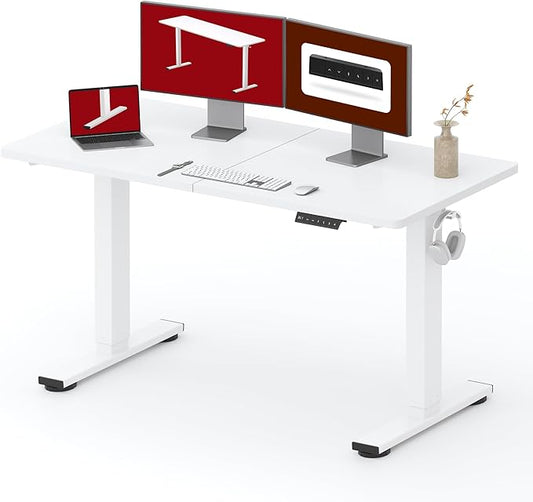 SANODESK Standing Desk Height Adjustable Electric Stand up Desk 55x24 Inches Sit Stand Home Office with Splice Board, White Frame/White Top