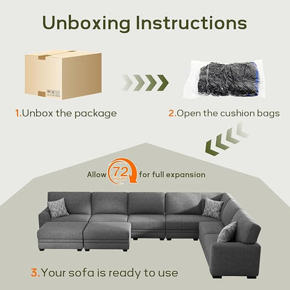 Wanderwell Oversized Modular Sectional Sofa, 8-Seater U Shaped Couches with Movable Ottoman,Corduroy Sectional Couch with Wide and Deep Seats Suitable for Living Room,Bedroom,Apartment (Grey, U-8)