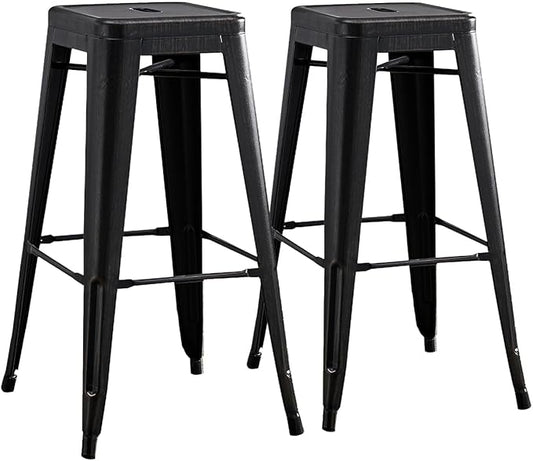AC Pacific 30” Metal Backless Barstool Set of 2 – Country Rustic Style, Lightweight & Sturdy Build, Easy Assembly – Midnight