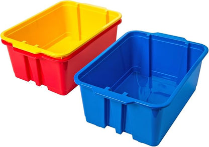 Really Good Stuff-160074BL Stackable Plastic Book and Organizer Bins for Classroom or Home Use – Sturdy, Colored Plastic Baskets (Set of 12)