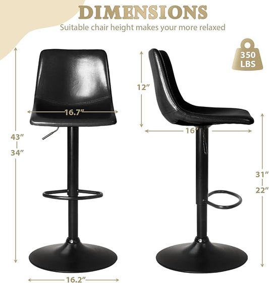 Lemebri Bar Stools Set of 4, Modern Adjustable Swivel Barstools Counter Height with Backrest, Faux Leather Upholstered Bar Chair for Kitchen Island, Whisky, Black