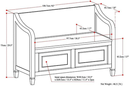 SIMPLIHOME Connaught SOLID WOOD 42 inch Wide Traditional Entryway Storage Bench in Distressed Grey for the Living Room, Entryway and Family Room