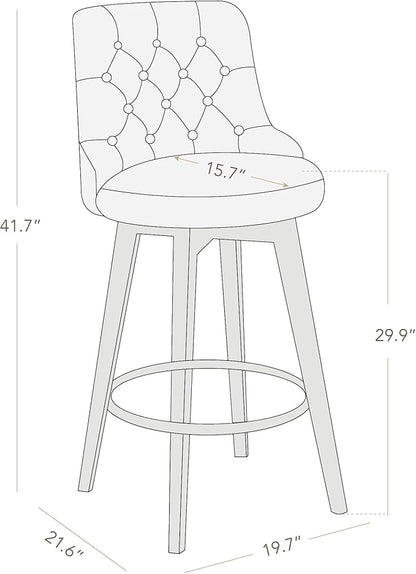 Watson & Whitely Bar Stools, 360° Swivel Upholstered Bar Stool with Back, 30" H Bar Height Barstools, Set of 2, Performance Fabric in Linen