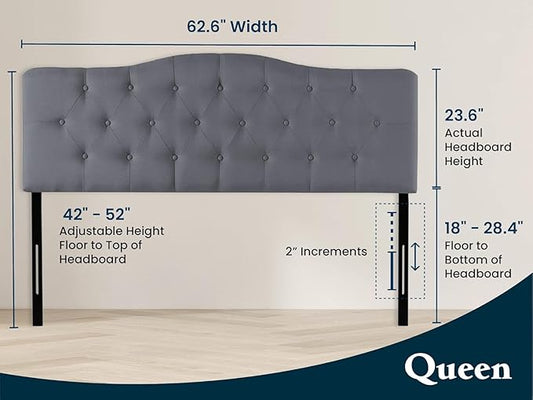Naomi Home Cassandra Queen Tufted Headboard, Upholstered in Durable Linen Fabric – Premium Foam Cushioning, Adjustable Height, Floating Wall or Bed Frame Mount, Compatible with Adjustable Beds