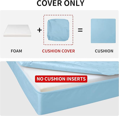 Easy-Going Waterproof Patio Cushion Covers ONLY Cover 22x22x4 inch 2 Pack Replacement Non-Slip Outdoor Seat Cushion Slipcover with Zipper. Light Blue