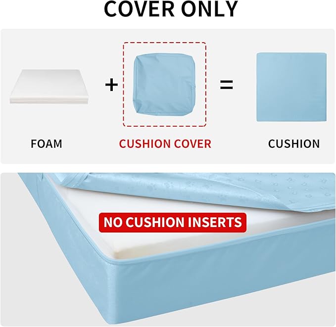 Easy-Going Waterproof Patio Cushion Covers ONLY Cover 22x20x4 inch 4 Pack Replacement Non-Slip Outdoor Seat Cushion Slipcover with Zipper. Light Blue