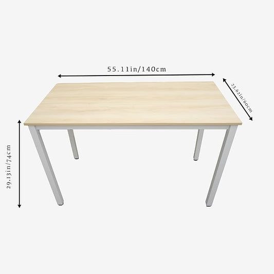 55 inch Large Computer Desk Wood, Modern Simple Style Desk for Home Office, Bedroom, Study Student Writing Desk, Small Spaces, White Metal Frame, Apple Wood Grain Top