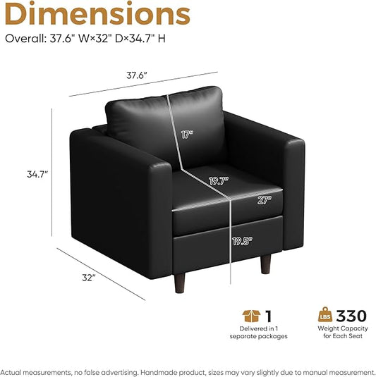 ABCASA Faux Leather Oversized Accent Chair with Storage Deep Seat Single Sofa Large Reading Armchair for Living Room Bedroom Office Black Set of 2