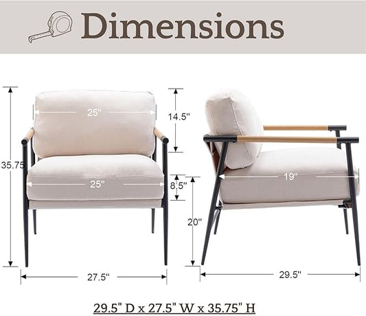 LukeAlon Mid Century Chenille Accent Chairs Set of 2, Ultra Soft Living Room Chairs with Metal Legs Modern Armchair Lounge Chairs Upholstered Comfy Leisure Chair for Bedroom Reception Area, Beige