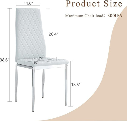 JT Modern Minimalist Dining Chair Fireproof Leather Sprayed Metal Pipe Diamond Grid Pattern Restaurant Home Conference Chair Set of 4 Or 6 (6, Gray Brown)