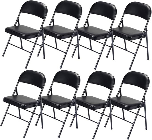 8 Pack Black Folding Chairs with Padded Seats, Portable Stackable Foldable Chairs for Indoor and Outdoor, Commercial Seat with Metal Frame for Events Office Wedding Party, 330lbs Capacity